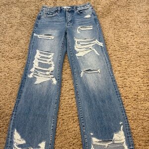 Flying Monkey Jeans High Rise Distressed Flare Light Wash Torn Women's 28